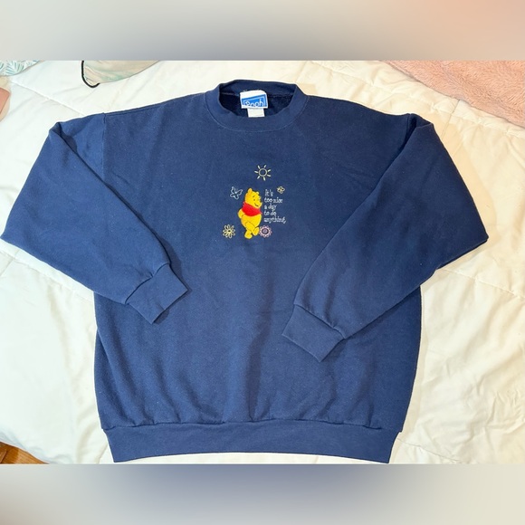 Vintage Disney Winnie the Pooh Blue Long Sleeve Sweatshirt - Picture 1 of 8